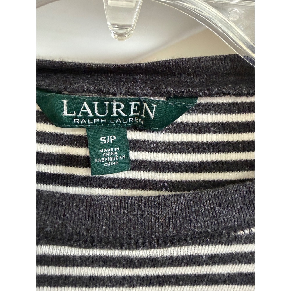 Lauren Ralph Lauren Top Womens Small Black White Striped Elbow Patch Equestrian - Picture 7 of 9